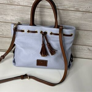 Dooney & Bourke Light Blue/ Lavender Leather Crossbody with Brown Trim